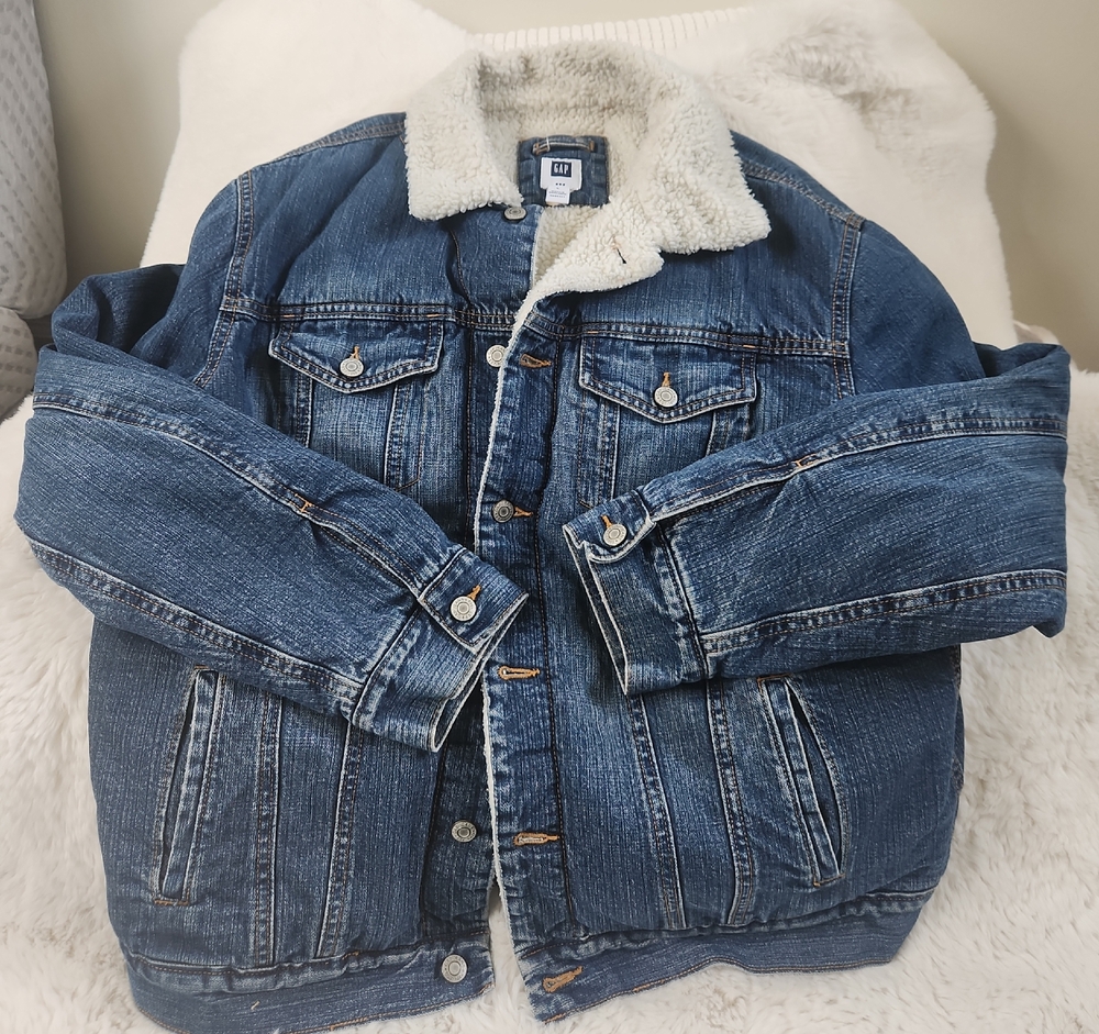 Gap Shearling Denim Jacket Large - Picture 1 of 5